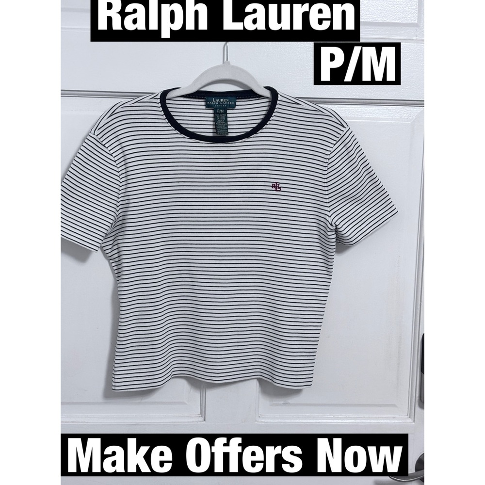 Ralph Lauren Cotton Striped Pullover with Embroidered Logo Petite M